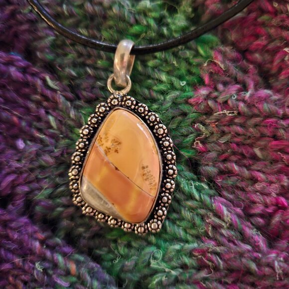 Maligano jasper, gemstone, pendant, 925 silver plate, black cord, new - Picture 4 of 7